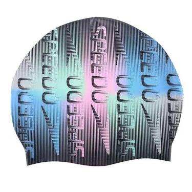 Imagem de Touca De Natação Team Speedo Cap Azul Arco Iris Silicone Hidroginástica Adulto Unissex Flat