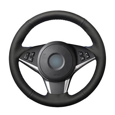 Imagem de Capa de volante de carro confortável e antiderrapante costurada à mão preta, adequada para BMW E60 E61 Touring 530d E63 2003 a 2010 E64 2004 a 2010