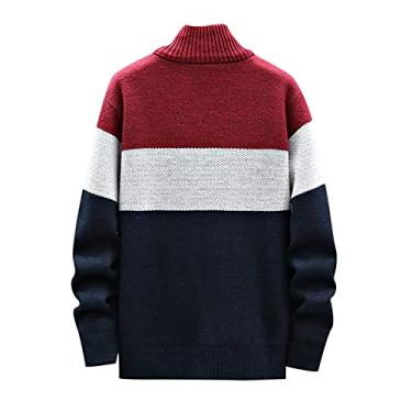 Imagem de Jaqueta de montanha suéter cardigã masculino ajuste regular casual suéter de malha com bolsos suéter casual masculino, Vinho, 3G
