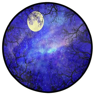 Imagem de Dinarno Moon Starry Sky Tree Tapete redondo durável macio tapete redondo lavável tapete redondo antiderrapante tapete para quarto, sala de estar, cozinha, banheiro, decoração de pátio, tapete circular