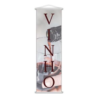Imagem de Banner Vinho Tinto Bebida Uva Taça de Vidro Lona 100x30cm