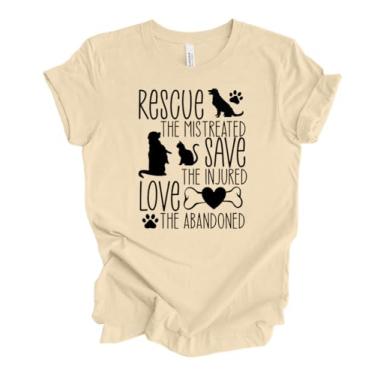 Imagem de Camiseta feminina com estampa de pata de cachorro e gato Rescue The Mistreated unissex de manga curta, Creme macio, P