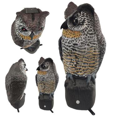 Imagem de Coruja Solar Repelente Acende Olhos Faz Barulho Afasta Animais Escorpiao Pombo Cobra Esquilo Bichos Pragas Ave Realista Protege Jardim
