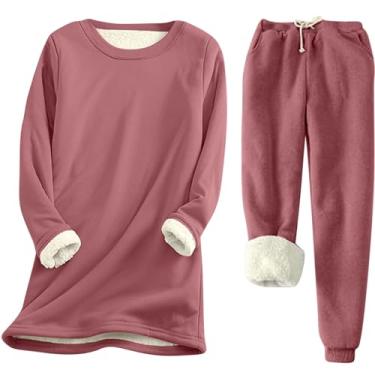 Imagem de Roupas femininas quentes, camisetas, calças, pijamas, conjuntos de pijama para mulheres, forrado com lã, combinando com lã, outono inverno 2024, D-953 Vermelho, XXG