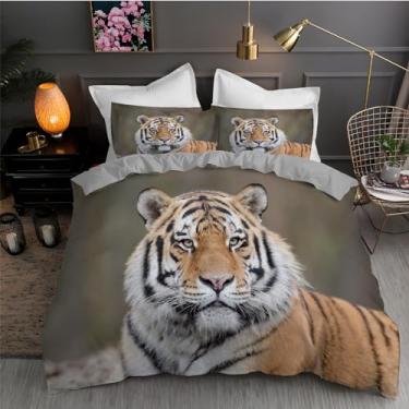 Imagem de Jogo de cama Tiger Queen Beasts, conjunto de 3 peças para decoração de quarto, capa de edredom de microfibra macia 224 x 232 cm e 2 fronhas, com fecho de zíper e laços