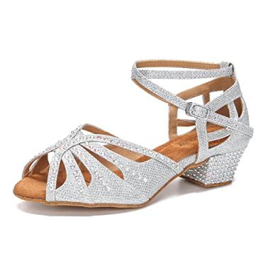 Imagem de TTdancewear Sapatos de dança femininos salto baixo sapatos de dança de salão salsa dança latina prática sapatos de dança salto cubano 3,8 cm, Strass prata - salto de 3,8 cm (1,5"), 8