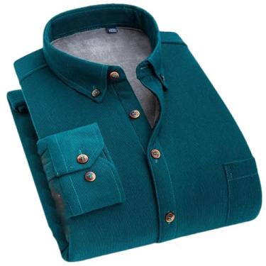 Imagem de Camisas masculinas de veludo cotelê grosso de inverno casual manga longa ajuste regular homem de negócios camisa de lazer tops confortáveis, R02, XXG