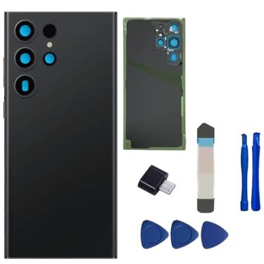 Imagem de Substituição de vidro traseiro para Galaxy S23 Ultra Black para Samsung Galaxy S23 Ultra 5G com lente de câmera pré-instalada e adesivo + kits de ferramentas de reparo agulha