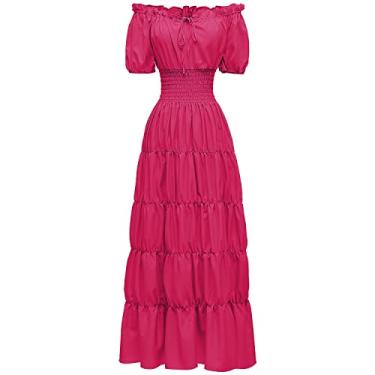 Imagem de Abaowedding Vestido feminino renascentista medieval camisa pirata camponesa top irlandês sob vestido, Vermelho rosa, G