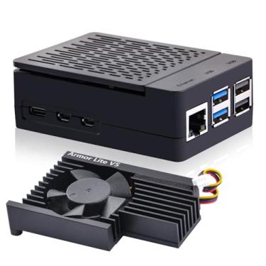 Imagem de GeeekPi Capa ABS com cooler ativo Armor Lite V5 para Raspberry Pi 5, capa Pi 5 com dissipador de calor de alumínio e ventilador de resfriamento para Raspberry Pi 5 (preto)
