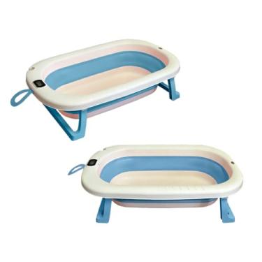 Imagem de Banheira Retrátil Dobrável Silicone De Bebe Com Termometro digital (Azul)