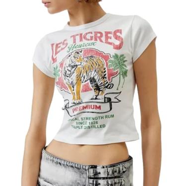 Imagem de Camisetas estampadas femininas Y2k manga curta estampa floral vintage estética verão meninas, 12 Tigre branco, M
