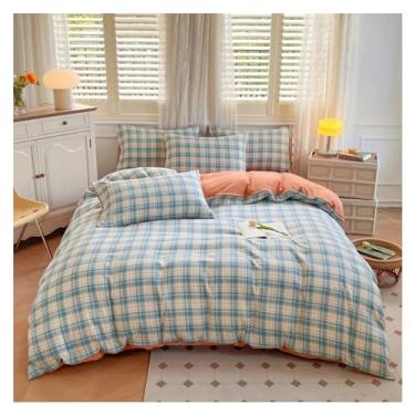 Imagem de Jogo de cama nórdico de cama xadrez, conjunto de capa de edredom, lençol de cama queen size (solteiro)