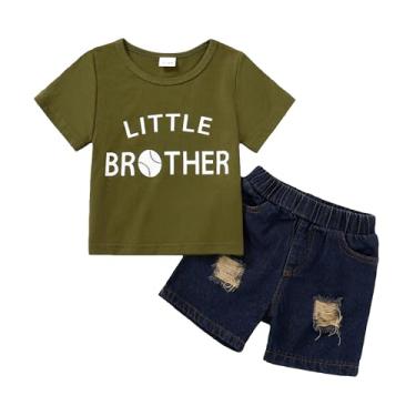 Imagem de YALLET Roupas infantis para meninos de 1 a 5 anos camiseta de manga curta rasgada jeans 12 18 24 meses conjunto de calças de bebê, Short Army Green, 18-24 Meses