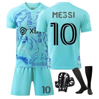 Imagem de Conjunto de camiseta y pantalón corto para niños Me-ssi #10 miami, Eurocopa, con calzetines a juego (blue2,11-12 anos)