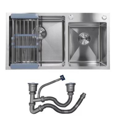 Imagem de Cuba Cozinha Goumert Dupla Aço Inox Escovado Escorredor Lava Louça Luxo Lavabo Casa Balcao Copa Restaurante Area Externa