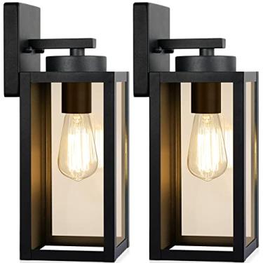 Imagem de Luminárias de parede externas, lanternas externas à prova d'água, arandelas de varanda, iluminação montada na parede com soquetes E26 e persianas de vidro, lâmpadas de parede pretas foscas modernas