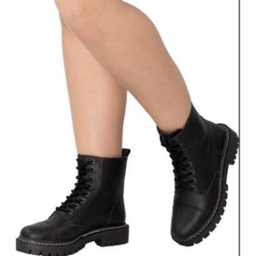 Imagem de Bota Coturno Feminina Solado Tratorado Militar Cano Baixo Moda Blogueira 02-Feminino