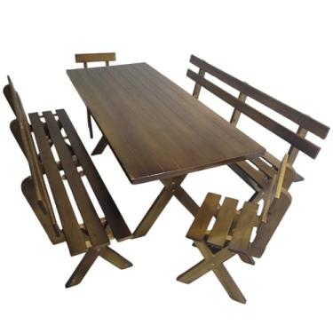 Imagem de Conjunto Mesa Madeira Rústica Para Churrasco - Mesa + 4 Bancos Imbuia