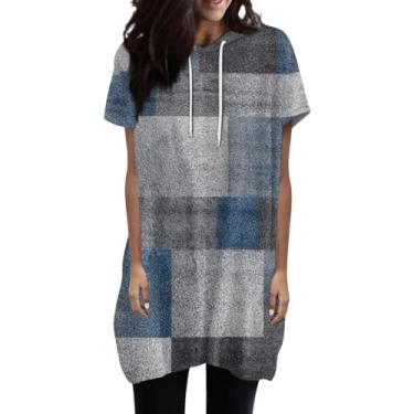 Imagem de Nagub Camisetas femininas grandes de manga curta com cordão e capuz de verão folgadas túnica casual com bolso 2024, Cinza escuro - C, G