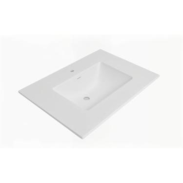 Imagem de 94 cm L x 56 cm P Superfície sólida resina de poliuretano simplifica a parte superior com pia, durável, cor consistente, fácil de limpar, transbordamento integrado (parte superior de resina de