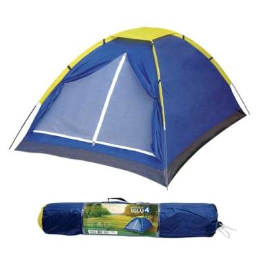 Imagem de Tenda Barraca Iglu Para 4 Pessoas Camping Acampamento Com Bolsa Azul De Transporte E Mosquiteiro Resistente A Água 2,10 x 1,30m LINHA PREMIUM
