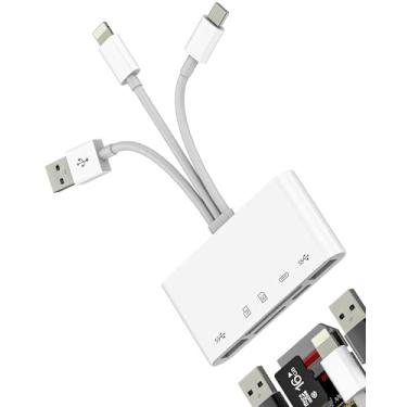 Imagem de Adaptador USB C Lightning USB para OTG TF SD Carregador Micro Leitor de Cartão para Apple iPhone 15 14 para iPad Compatível com Samsung Dongle Cabo Câmera Memória Mouse Cord Conversor Splitter