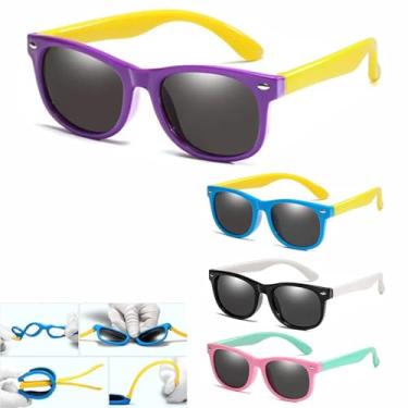Imagem de Óculos de Sol Infantil Unisex Proteção 100% UVA/UVB Lentes Polarizadas. Super Resistênte e Flexível, Não Quebra (Roxo-Amarelo)