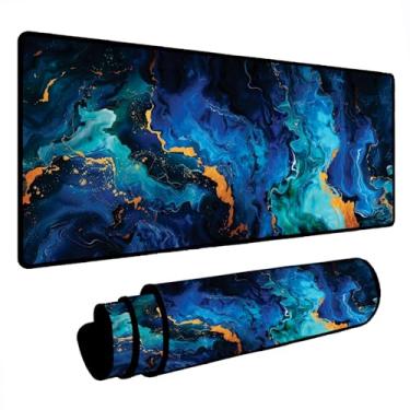 Imagem de Novo Mouse Pad Gamer Deskpad Speed Extra Grande Borda Costurada Profissional Varios Tamanhos - Liquid Azul (70x35)
