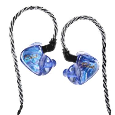 Imagem de HiFiGo Kinera Celest Wyvern Qing Fone de ouvido intra-auricular dinâmico de 10 mm, fones de ouvido com fio 1DD com design semi-personalizado impresso em 3D (azul, com microfone)