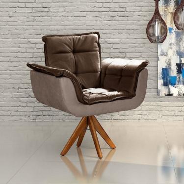 Imagem de Poltrona Giratória de Madeira Bella Opala Decoração Sala Quarto Recepção Marrom com Capuccino