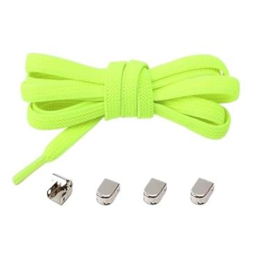 Imagem de No Tie Shoelaces Metal Buckles Elastic For Sneakers One Size Fits All Adult Kids Laces Lazy Sport Rubber Shoestrings(Fluorescent green)