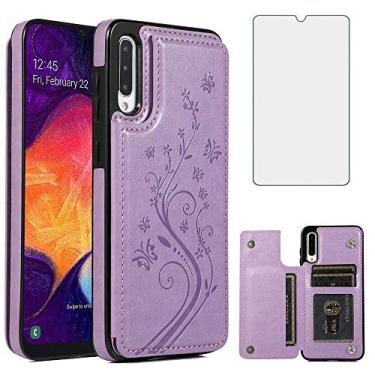 Imagem de Capa de telefone para Samsung Galaxy A50 com protetor de tela de vidro temperado e suporte de cartão carteira com suporte flip acessórios de celular de couro Glaxay A 50 Gaxaly S50 50A SM A505G capas