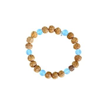 Imagem de Pulseira de Sementes de Rudraksha e Calcedônia Natural 8mm