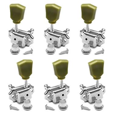Imagem de MAXCHEER 3R3L Vintage Guitar Deluxe String Tuning Pegs Machine Heads Botão esverdeado para substituição de guitarra estilo Epiphone Les Paul (cromado)