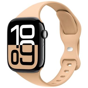 Imagem de STG Sport Pulseira compatível com Apple Watch de 38 mm, 40 mm, 41 mm, 42 mm, 44 mm, 45 mm, 49 mm, pulseira de substituição estreita fina de silicone macio compatível com iWatch Ultra SE Series 8/7/6/5/4/3/2/1 (chá de leite, 38 mm/40 mm/41 mm)