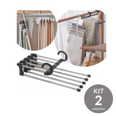 Imagem de Organizador Retrátil Inox com 5 Divisórias para Calças - Kit c/ 2 - Mo