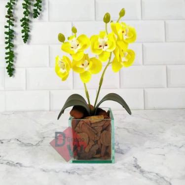Imagem de Arranjo Orquídea Artificial + Vaso Vidro com Cascalho - Melhores Ofert
