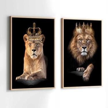Imagem de Conjunto de Quadros Decorativos com Moldura Leão e Leoa Família Coroa 