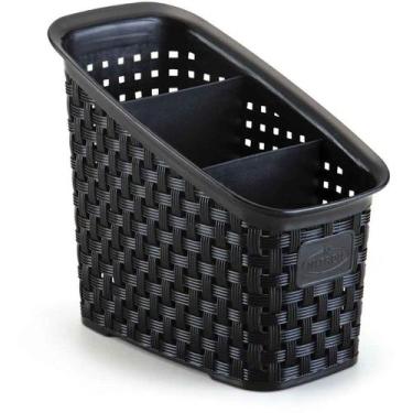 Imagem de Organizador Multiuso Rattan C/ Divisórias  Preto 18x11x16 Cm 041/PNitr