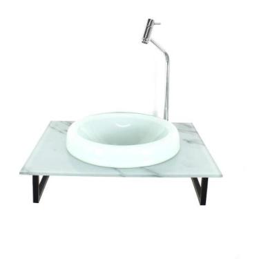 Imagem de Gabinete Vidro Banheiro 50Cm Bancada Marmorizada Marmore - Cubas E Gab