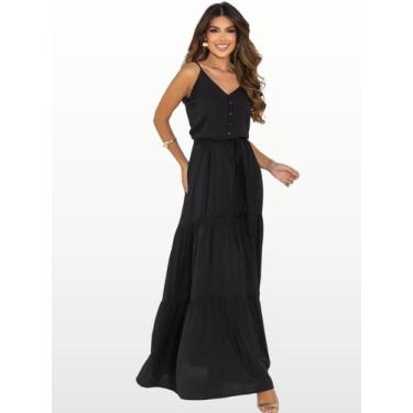 Imagem de Vestido Longo Rodado Camadas Elegante Casual - GF Moda, P, Preto