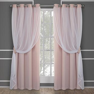 Imagem de TOWN & COUNTRY LUXE Cortinas internas de camada dupla Talia, blecaute transparente e escurecimento do ambiente, topo com ilhós, eficiência energética, conjunto com 2 unidades, 132 cm L x 277 cm C