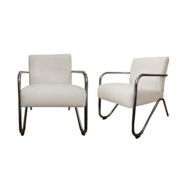 Imagem de Kit 2 Poltronas Decorativa Bela Suede Bege Braço Cromado Ms Decor - Ma