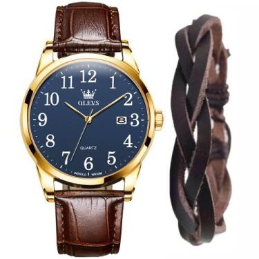 Imagem de Kit Relógio Masculino Analógico Gold Luxo + Bracelete  - OLEVS