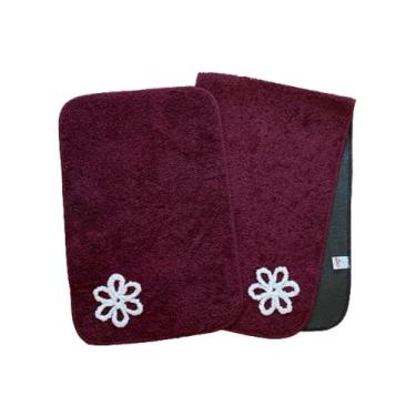 Imagem de Kit Tapete Cozinha 2 peças Algodão Flower - Tapetes Tigra, Vinho