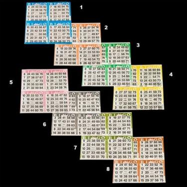 Imagem de Cartas de jogo de papel de bingo - 4 cartas - 8 folhas - 50 livros - folha descartável tamanho quadrado de 20 cm - Feito nos EUA