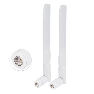 Imagem de Bingfu Antena branca masculina MIMO RP-SMA de banda dupla WiFi 2,4 GHz 5 GHz 5,8 GHz 8dBi MIMO RP-SMA (pacote com 2) para roteador WiFi, placa de rede sem fio, adaptador USB, câmera IP de segurança, monitor de vigilância por vídeo