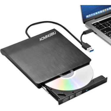 Imagem de AOMNGBIU Unidade externa de CD/DVD para laptop USB 3.0 portátil +/-RW gravador de CD leitor compatível com Mac MacBook Pro/Air iMac Desktop Windows 7/8/10/XP/Vista (preto)