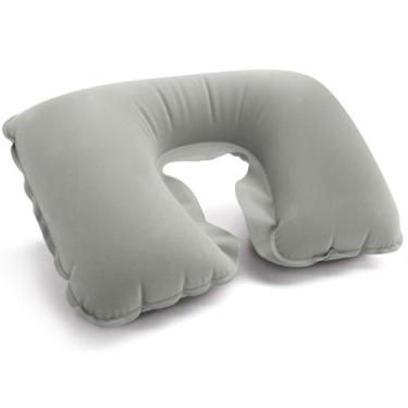 Imagem de Travesseiro de Pescoço Inflável para Viagem Confort TopGet, Cinza